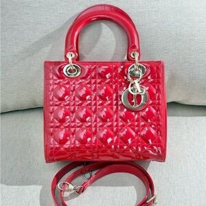 DIOR Red Patent Leather Lady Dior Bag SHW